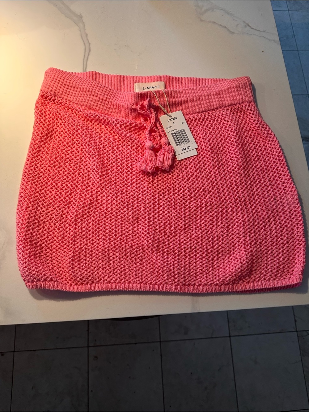 l*space Bright Pink Knit Mini Skirt with Tassel Waist